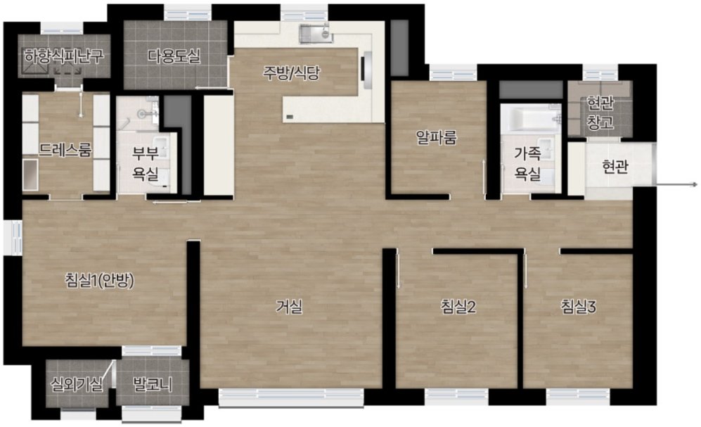 밀양 삼문 시그니처 웰가 전용 84A 타입 평면도 4Bay 판상형 혁신설계